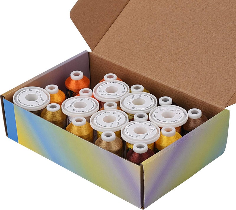 simthread Embroidery Machine Thread Kit 800Y 21 Spools Brown and Gold Colors for Professional Embroidery Design - Image 5